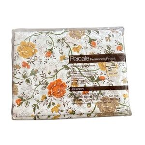 JCPenny Juliet Full Flat Sheet Floral Orange Yellow White Cottage Core Vintage